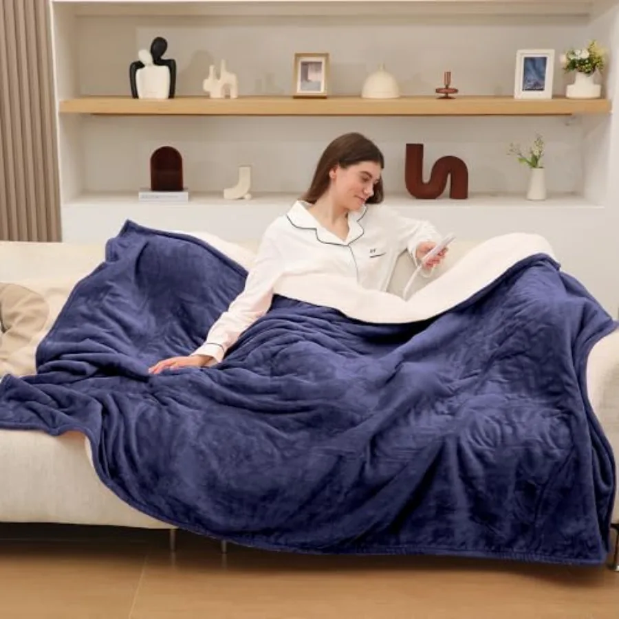 

Heated Blanket Full Size Soft Cozy Flannel Sherpa Electric Blanket with Fast Heating and Overheat Protection Machine Washable H