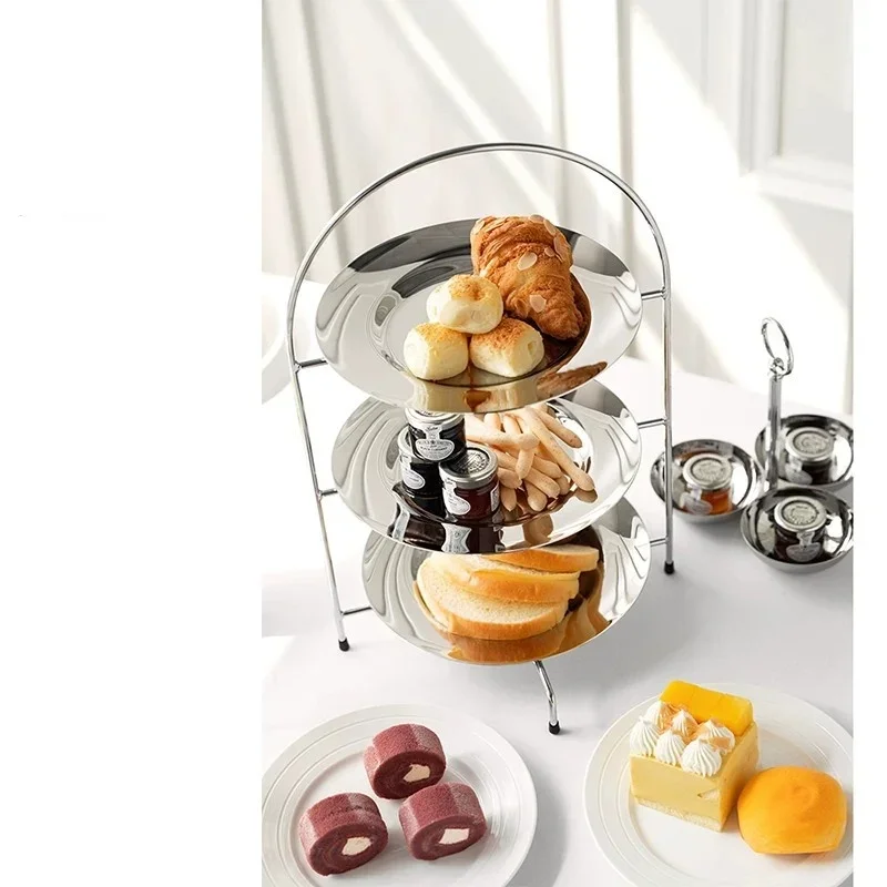 European-style Stainless Steel Three-layer Cake Stand for Creative Afternoon Tea Tray, Dessert Display Stand, Fruit Plate view 2