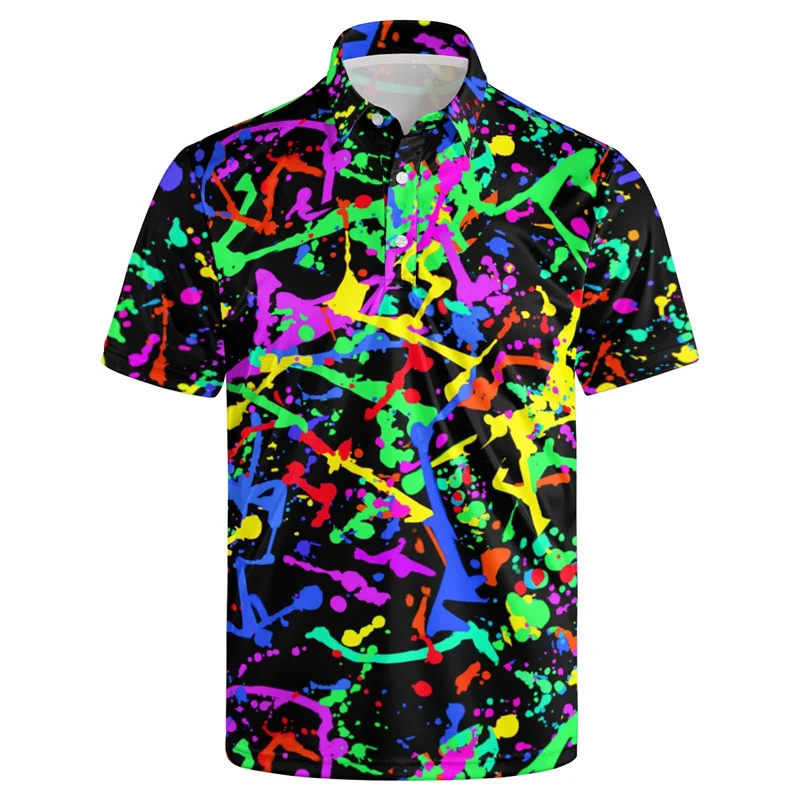 Hot Sale 3d Printing 80s 90s Golf Polo Shirt Summer Retro Lapel Shirt Street Loose Short Sleeve Tops Men's Button Tee Shirts