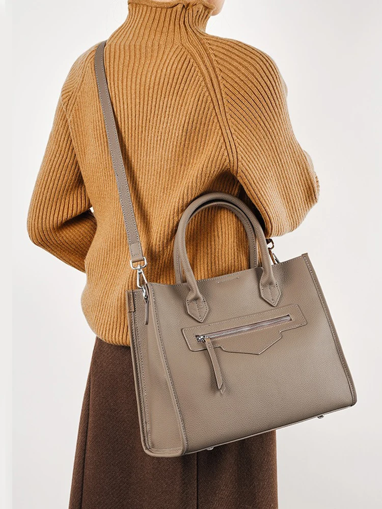 Zency Women Handbag Vintage Genuine Leather Shoulder Bag Ladies Crossbody Simple Top Handle Bags For Work Designer Big Bags