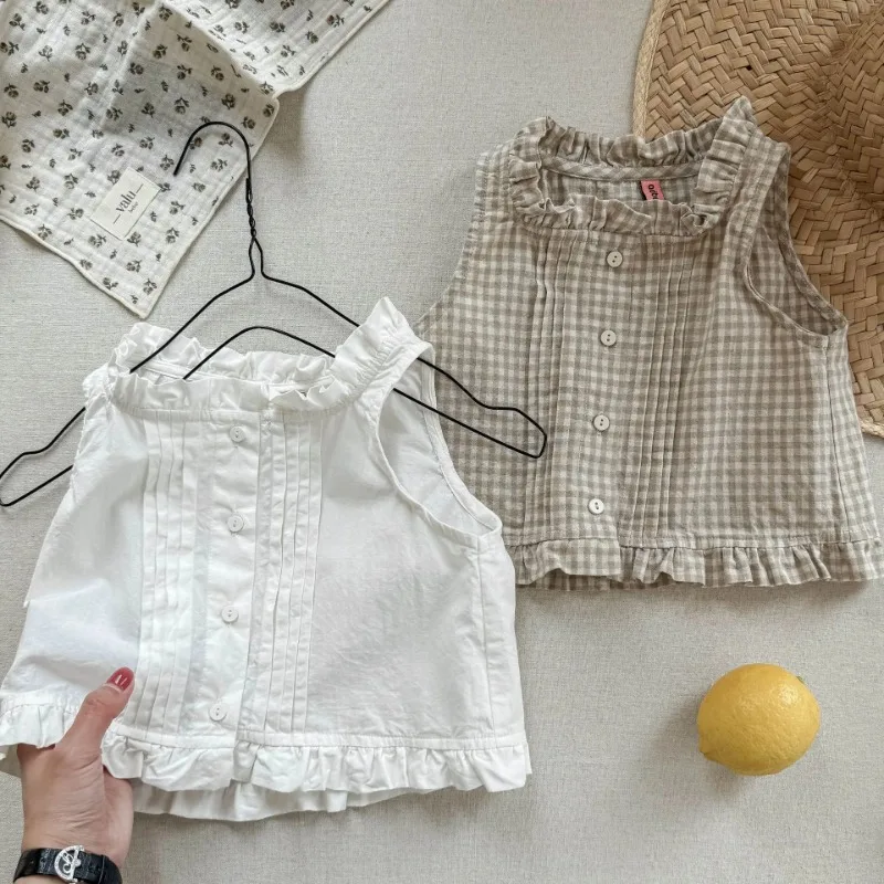 

2025 Summer New Girls Sleeveless Shirts Children Cotton Vest For Princess Infant Girls Blouse Baby Loose Tops Kids Clothes