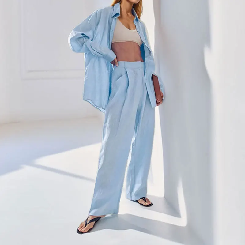 Vêtements pour femmes Design Sense costume décontracté 2025 printemps transfrontalier nouveau Simple chemise mince pantalon deux pièces ensemble