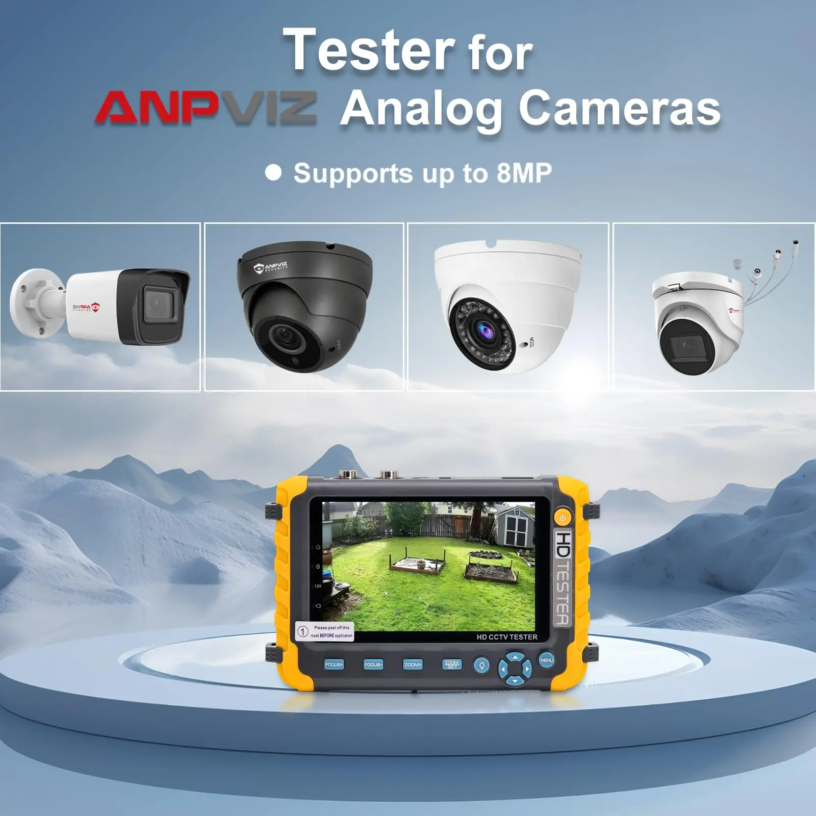 Anpviz 5 Inch 4 in 1 CCTV Monitor Tester AHD/TVI/CVI/CVBS Coaxial Analog UTP/PTZ Cable Test 2MP/3MP/4MP/5MP/8MP Analog Camera