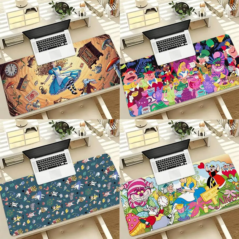 Cute A-Alice In Wonderland-s Gaming Mouse Pad Non-Slip Lock Stitched Edge Large Office Desk Mat For Computer And Keyboard