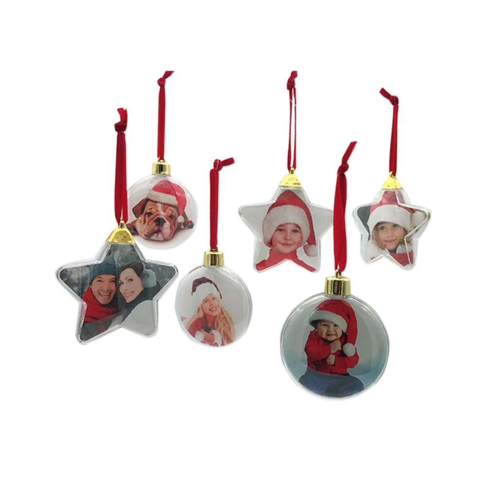 2024 Christmas Transparent Photo Frame Plastic Five-star Ball Christmas Decorations DIY Xmas Tree Hanging Decor Party Supplies