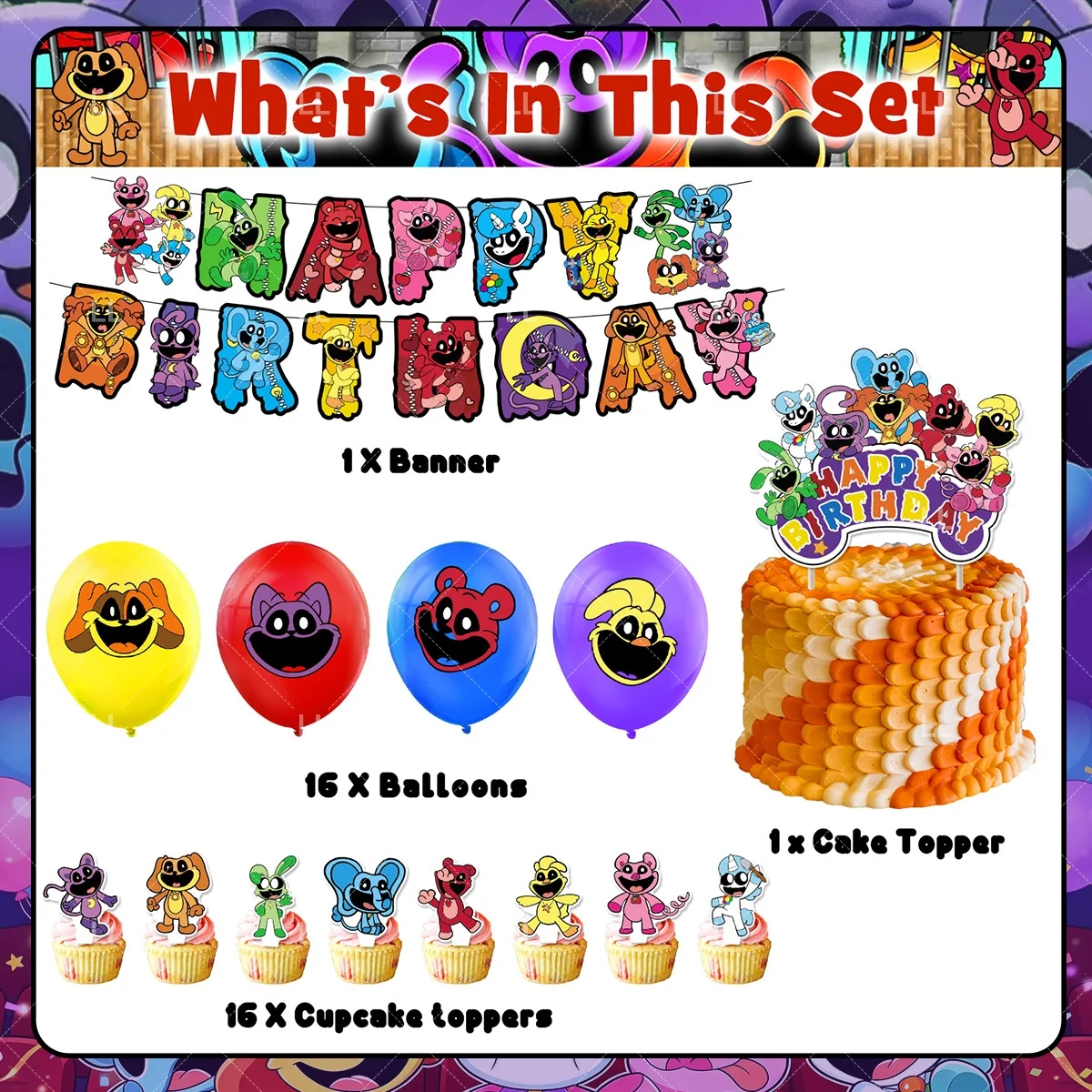 Smilings Critters Ballons Dekoration Cartoon-Tier-Banner Teller Becher Tortendekoration Geburtstagsparty-Zubehör Fotografie-Requisiten – Detail 2