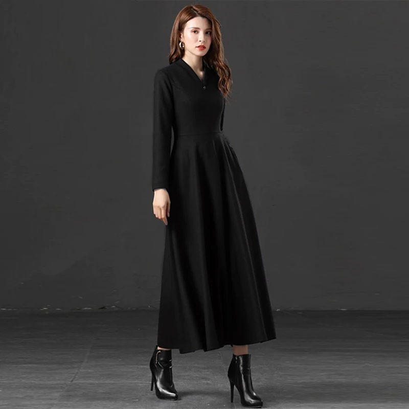 

2025 Fall Winter Elegant Dress for Women, High-End Long Gown with Slimming Waist Design, Fashionable Long Sleeve Party Dress