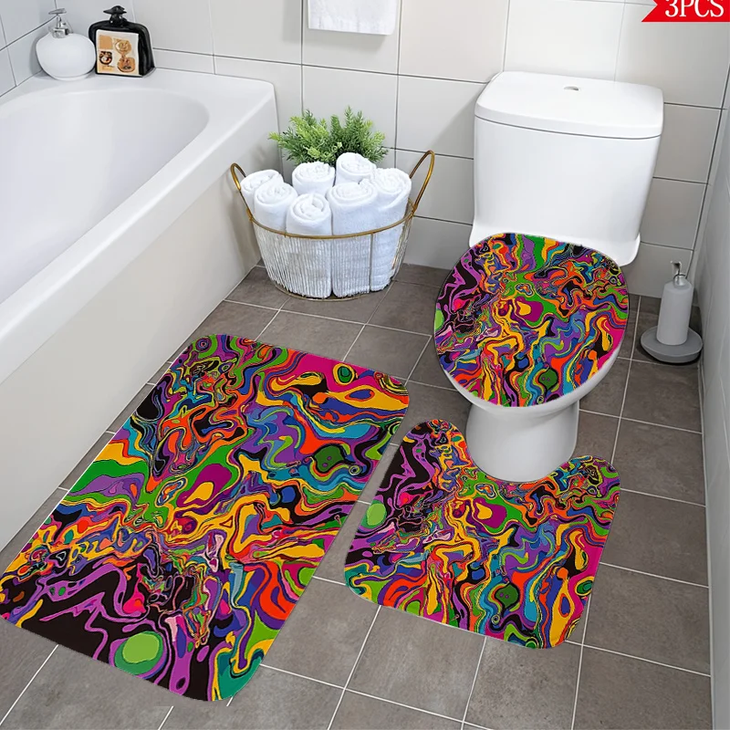 

3pcs Soft Non-Slip Bath Rug and Toilet Lid Cover Compatible for Toilets - Modern Fluid Design with U-Shaped Toilet Cover, Thick