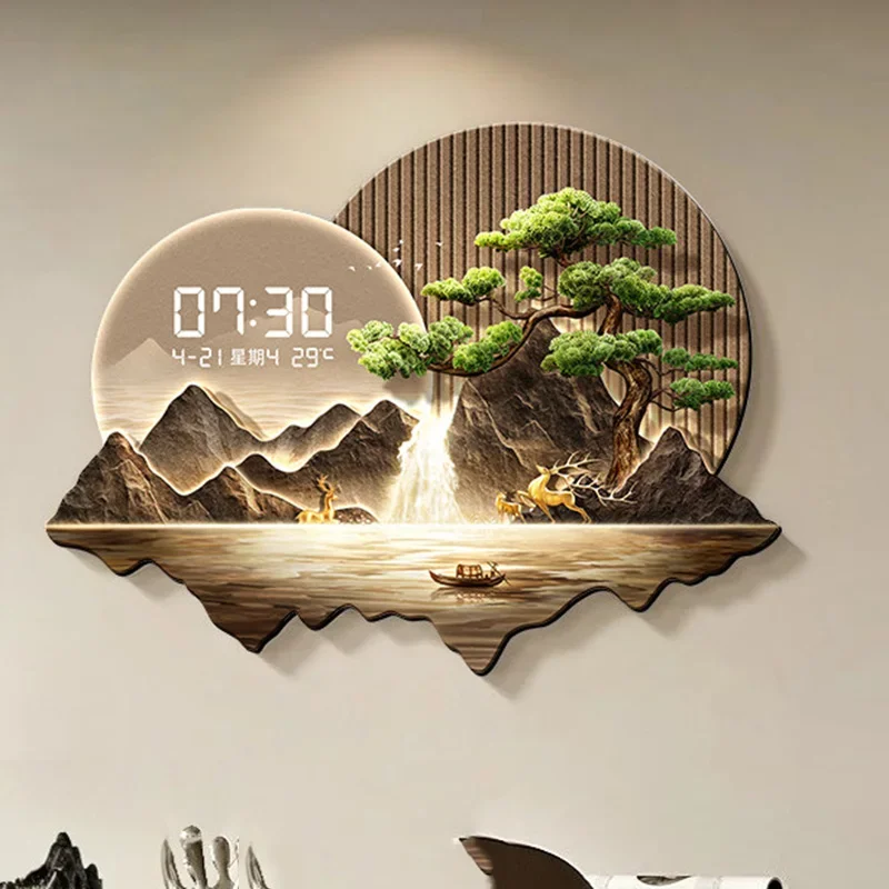 A*-Chinese Style Restaurant Clock Wall Art Mural Luxury Vintage Interior Aesthetic Wall Watch Creative Fashion Pare./