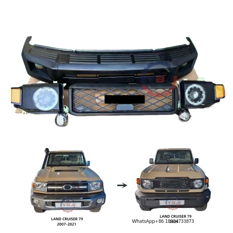 YBJ Exterior Body Kit for for 76/78/79/LC79/FJ79 2007-2021 1:1 Front Bumper Metal Plastic Black