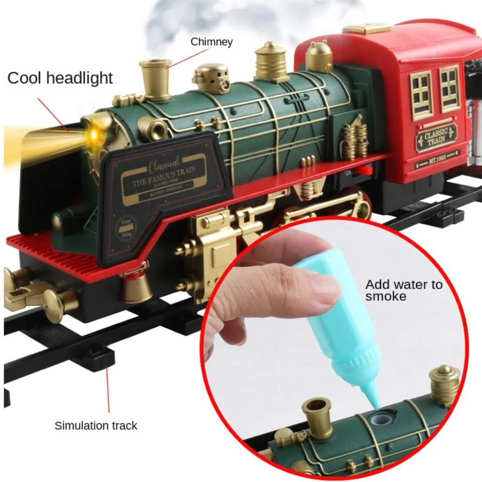 Tren Eléctrico Con Control Remoto Y Efecto De Humo – Locomotora De Vapor Con Luces Y Sonidos, Vías Rectas Y Curvas, Regalo Navideño