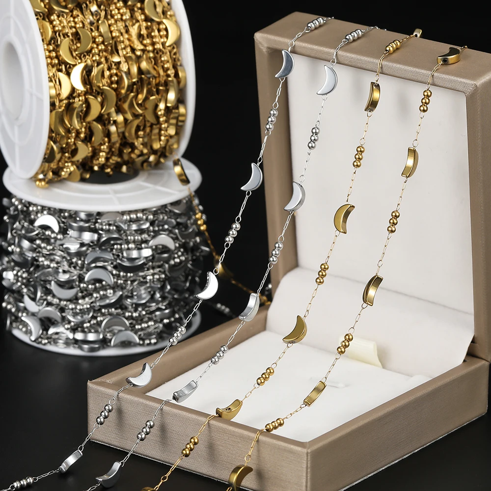 

1M/Pack 4.5*8mm Stainless Steel Moon Shape Charms Beads Chains for DIY Necklace Bracelets Jewelry Making Accessories