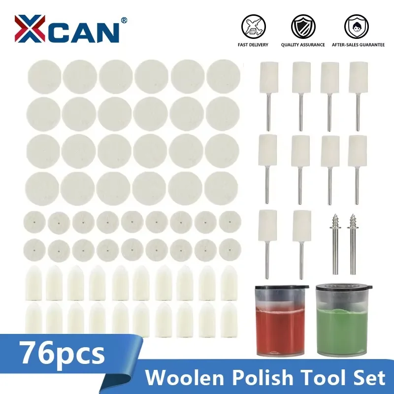 XCAN 76pcs Wool Felt Polishing Buffing Round Wheel Polisher Equipment Abrasive Disc For Jade Metal Glass Marble Ceramics