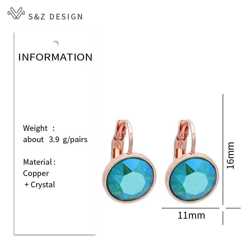 S&Z DESIGN New Fashion Round Ice Crack Crystal Dangle Earrings For Women Wedding Jewelry 585 Rose Gold Color Eardrop Gift