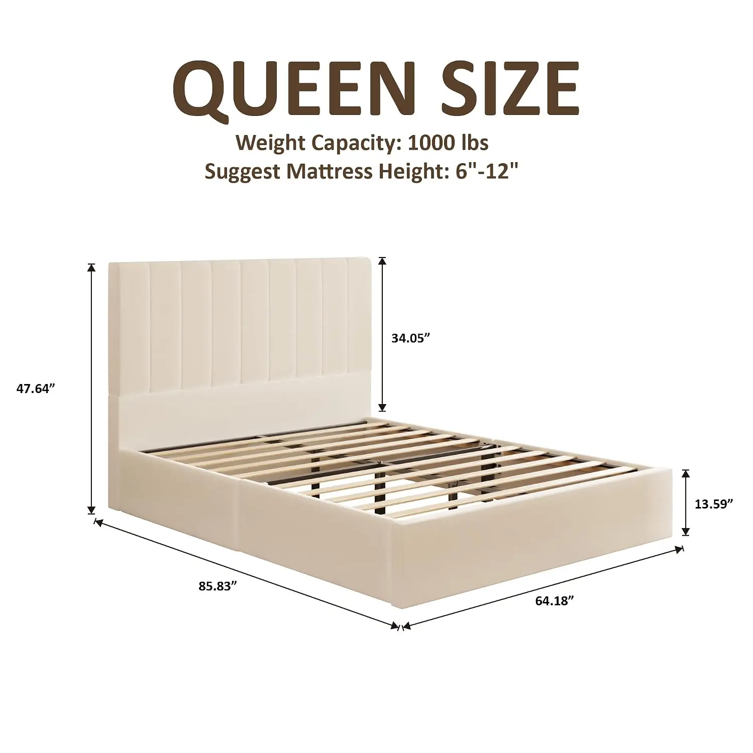 Velvet Upholstered Queen Bed Frame with Headboard, Wood Slats & Metal Structure, No Box Spring Needed, Easy Assembly, Customized