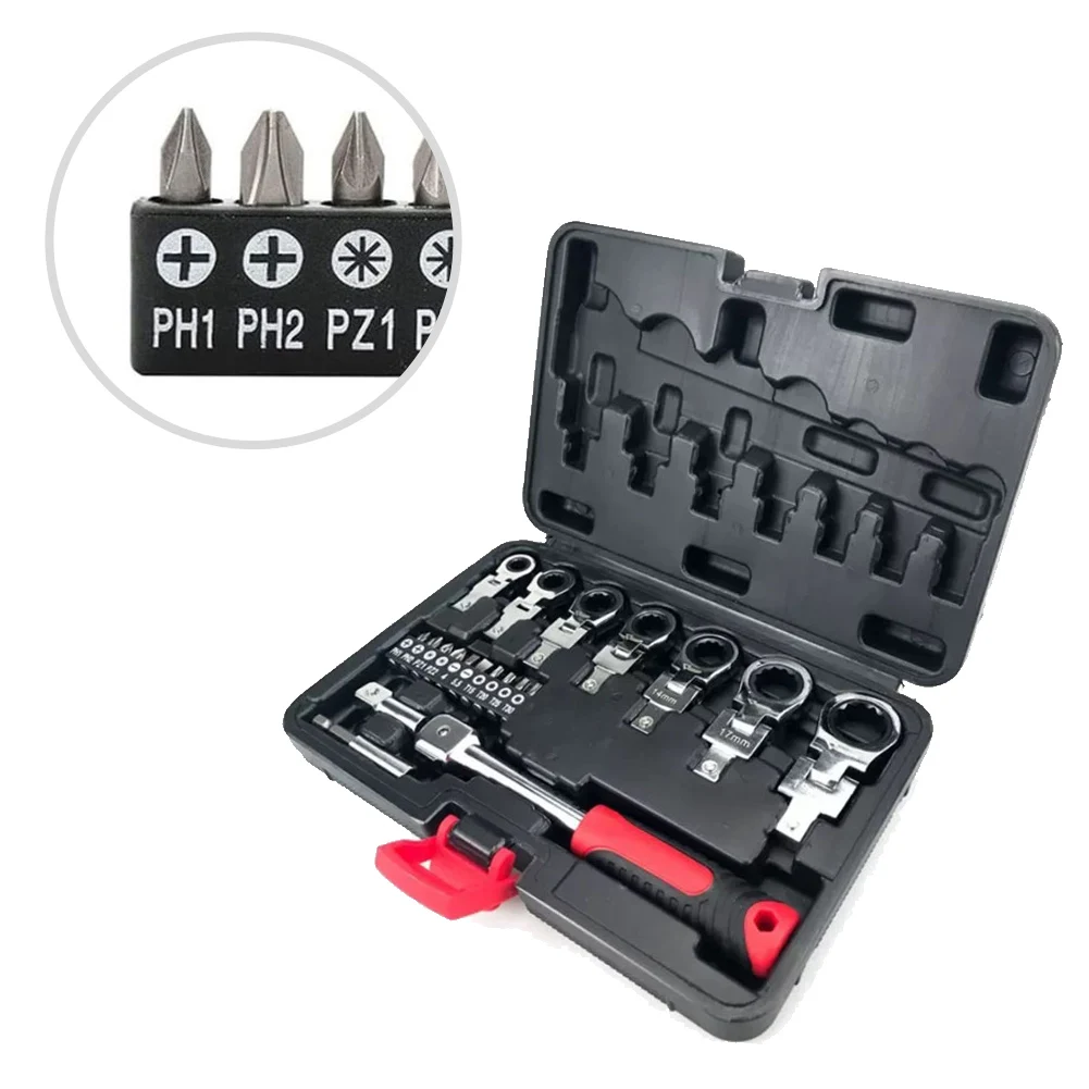 

20Pcs Flex Head Ratchet Wrench Set 8-19mm PH1,PH2,PZ1,PZ2,4,5.5,T15,T20,T25,T30 Changeable Torx Head Screwdriver Tools