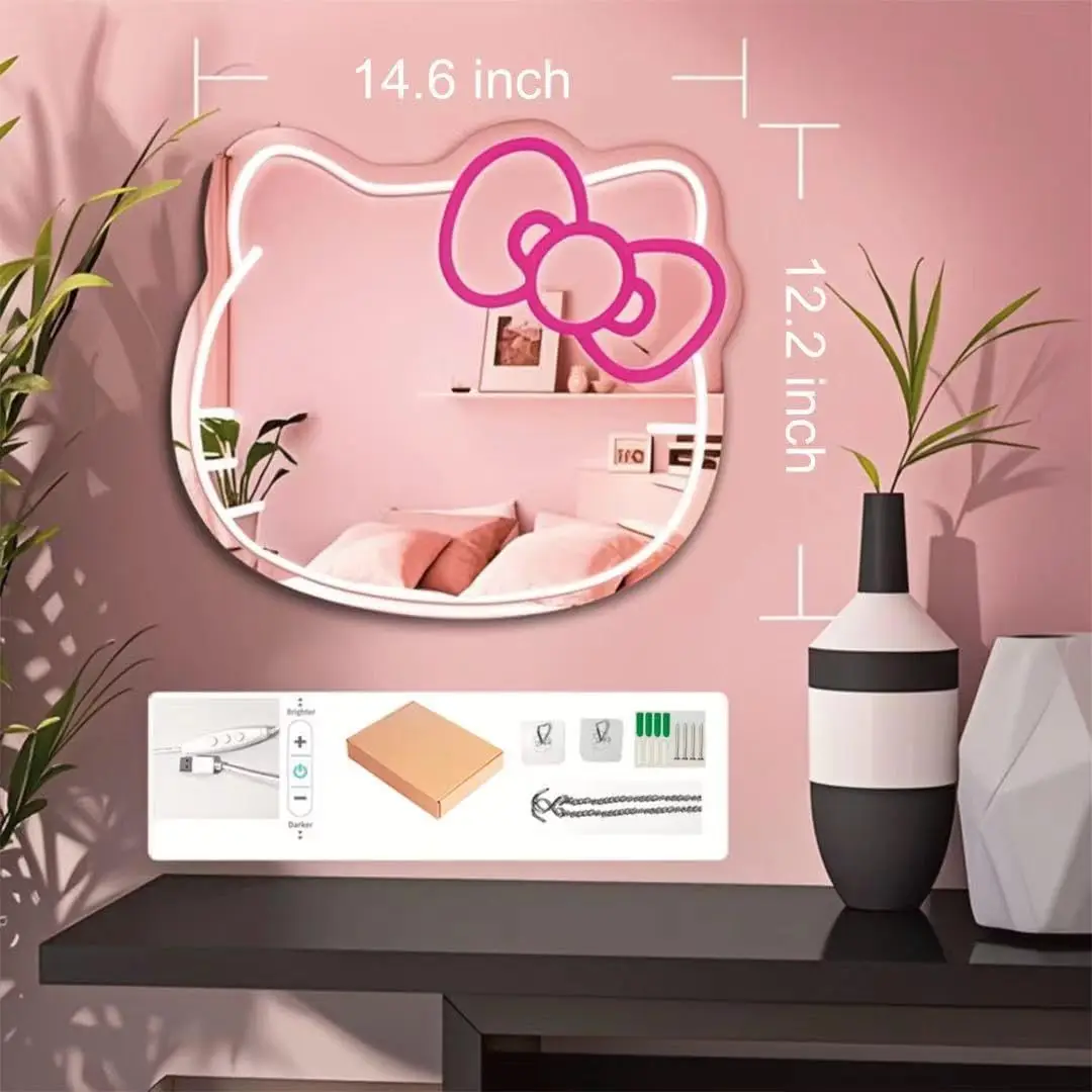 Anime Mirror USB Dimmable Vanity Neon Mirror LED Neon Sign Stuff Room Decor Neon LED Wall Mirror Birthday Christmas Gift