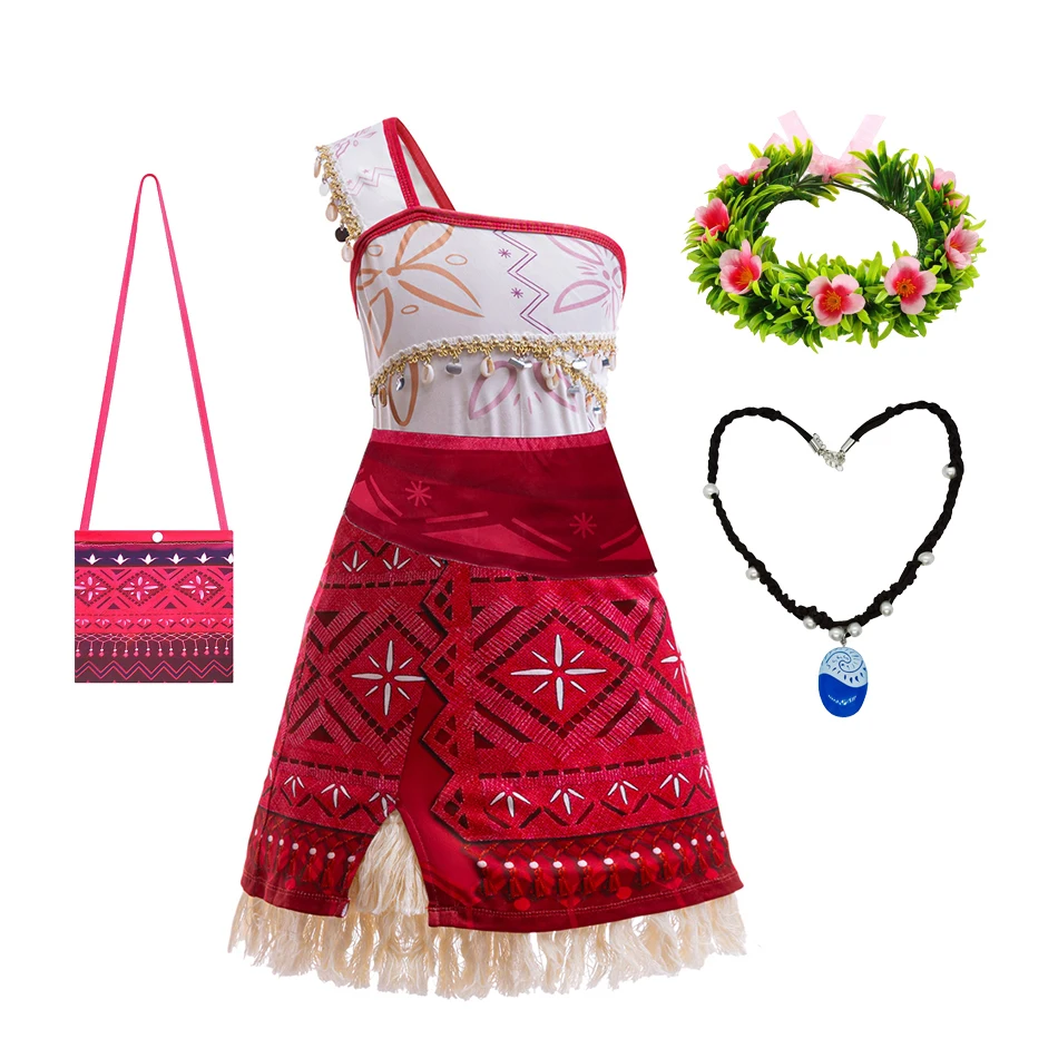 Disfraz de Vaiana para niña, vestido sin mangas con un solo hombro descubierto, muñecas de pollo y cerdito, ropa de juego de rol de Vaiana, ropa de cumpleaños