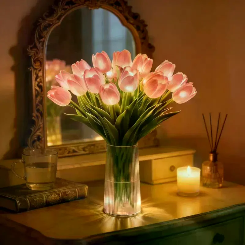 Twinkling Tree Tulips With A Vase, 15 Pcs Radiant Romantic Light,New Led Night Light That Never Fade, Flower Shaped