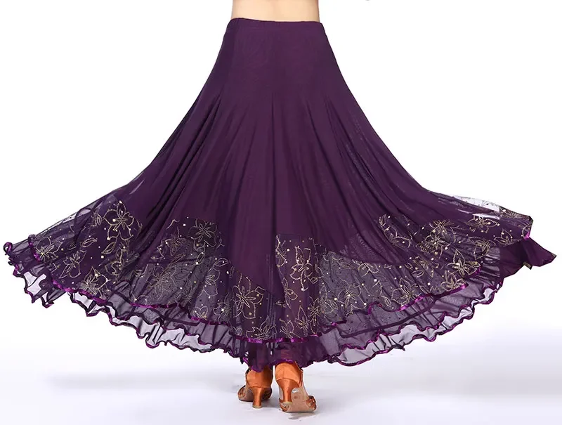 Falda de baile moderna estándar nacional para mujer, faldas de baile de lentejuelas Flamenco, falda de escenario de Tango para baile de salón español de vals