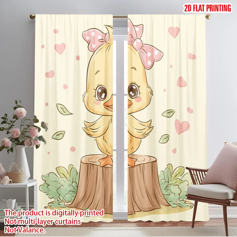 

2pcs 2D flat printing Window Treatment Curtains Duckling Delight Polyester Without Electricity 0 Perfect for Decorations