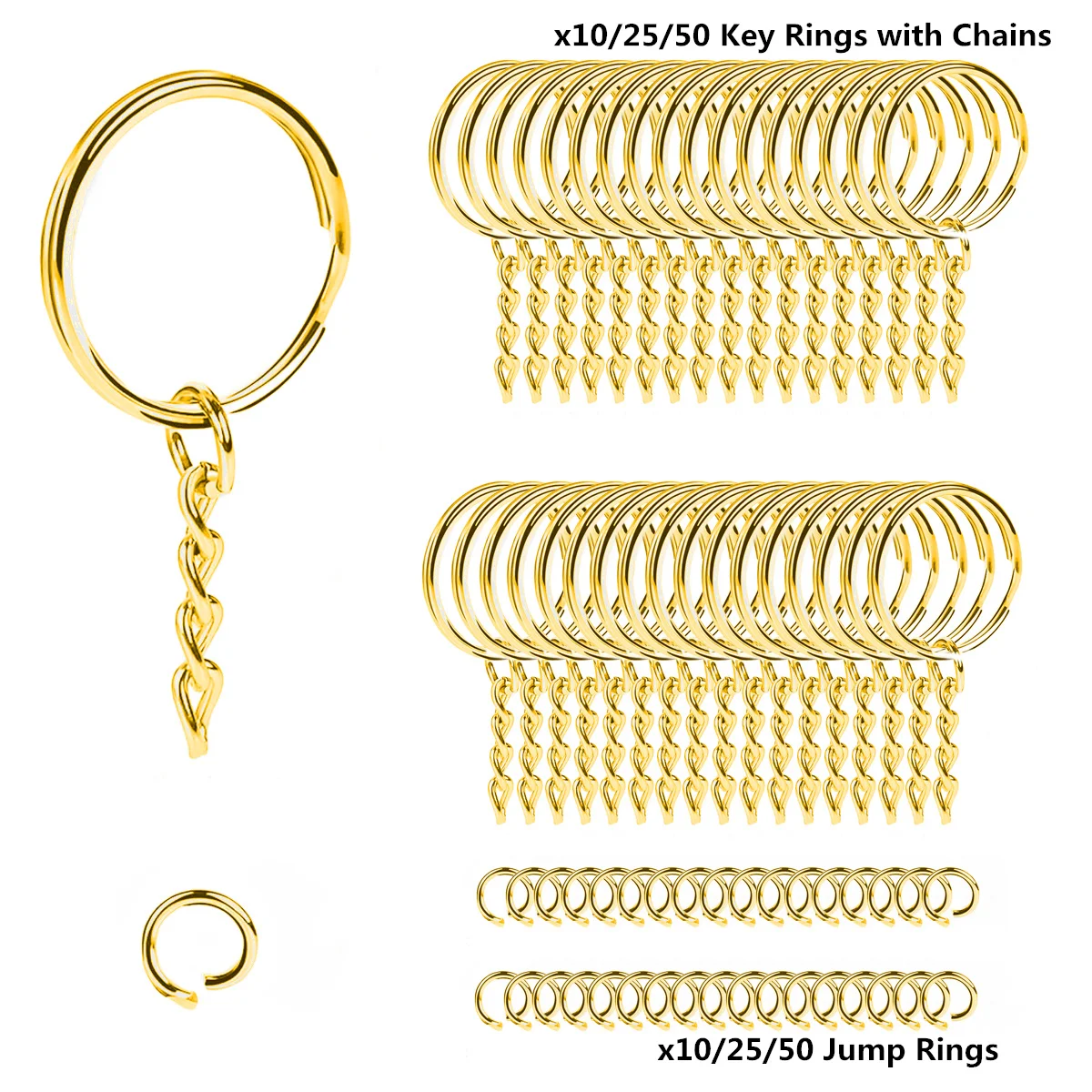 10/25/50 set sleutelhangers met kettingen en open jumpers, 1 inch open ronde sleutelhangerringen in bulk Geschikt voor handwerk om sieraden te maken
