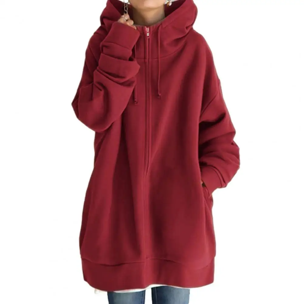 Overs ize Frauen Sweatshirts Hoodies Winter Reiß verschluss lange Tasche Jacken Mantel Hoody Damen Kapuze Streetwear Harajuku Fleece Outwear