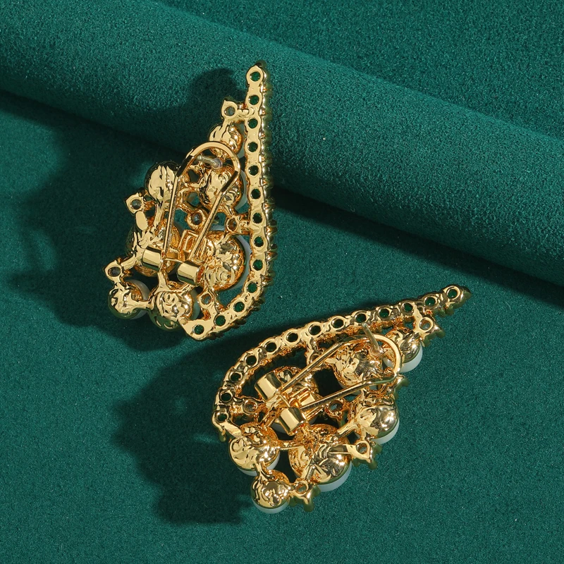 Vintage Pearl Stud Earrings Big Jewelry Green Zircon Rhinestones Crystal Wedding Luxury Quality Dubai Women Accessories 2025