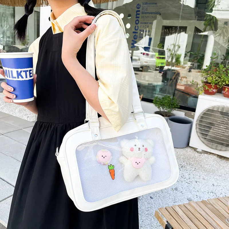 Harajuku Lolita Girls Ita Bags Japanese JK Uniform See Through Clear Large PU Fashion Casual Students Shoulder Satchels XA797H