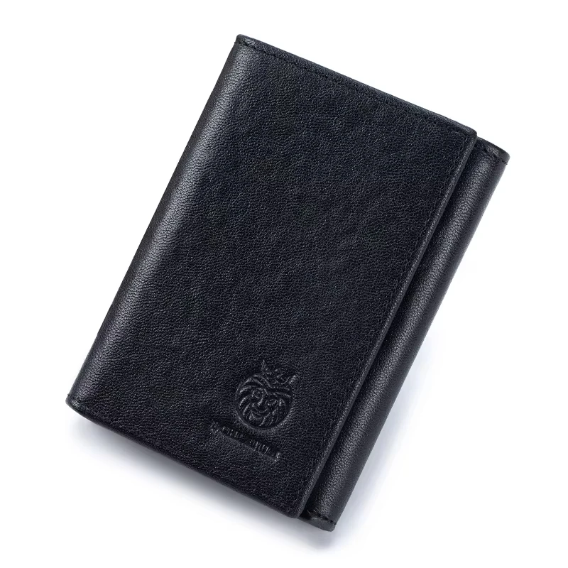 RFID-blockierende Geldbörse aus echtem Leder mit mehreren Kartenfächern für Herren, Vintage-Stil, dünn, dreifach faltbar, Kreditkartenetui mit Ausweisfenster