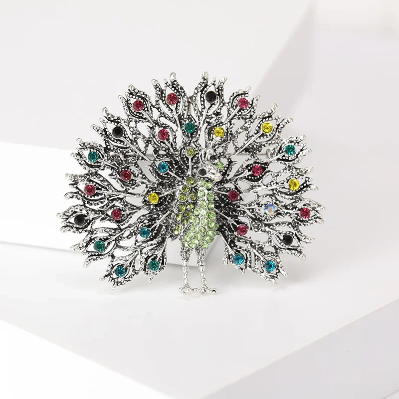 Dmari Luxury Jewelry Vintage Rhinestone Peacock Lapel Pins 4-color Birds Badge Office Party Women Brooches Trendy Accessories