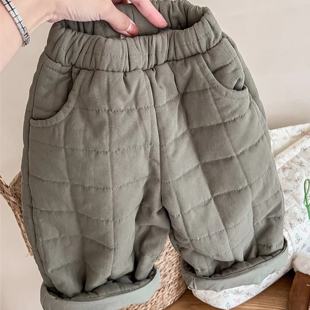 Girl Pants 2025 Autumn and Winter New Children's Clothing Korean Style Girl Baby Quilted Thick Warm Cotton Pants Casual Daily
