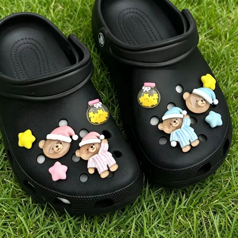 Set de dijes para zapatos con diseño de oso y estrella, accesorios de dibujos animados para zuecos DIY, adornos estéticos para decorar zapatos, regalo para niños, niñas y mujeres
