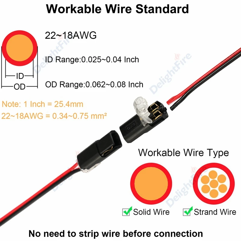 2/100pcs 2 Pin Electrical Terminals Toolless Spring Quick Wire Pluggable Connector Crimp Terminal Block For LED Light Cable