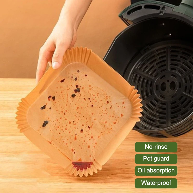 【New】50/25pcs Kitchens Accessories Air Fryer Paper Kitchen Utensils Disposable Square Round Pastry Molds BBQ Plate Non-stick Pad