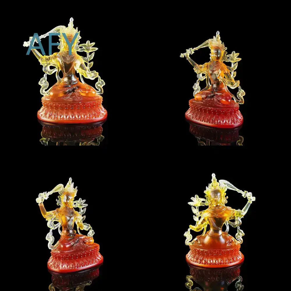 Glazed Crystal Buddha Statue for Manjushri Buddhist Temple Decor for Home Altar and Meditation Space Large Medium Small Sizes