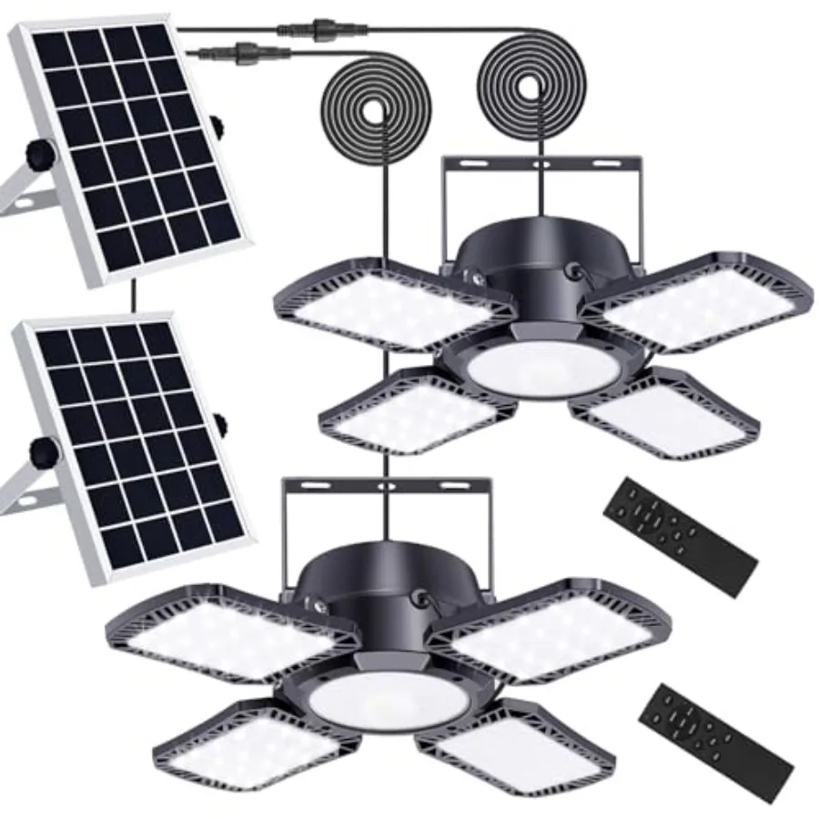 Auzev Solar Shed Light Indoor Outdoor Upgrade 176 LED 4 and 1 Heads Solar Powered Motion Sensor Pandent Daytime Work Lights wit