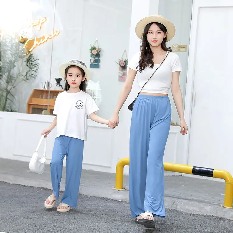 Children's parent-child wear shaking pants, girls' wide-leg trousers, big children's loose straight tube anti-mosquito pants