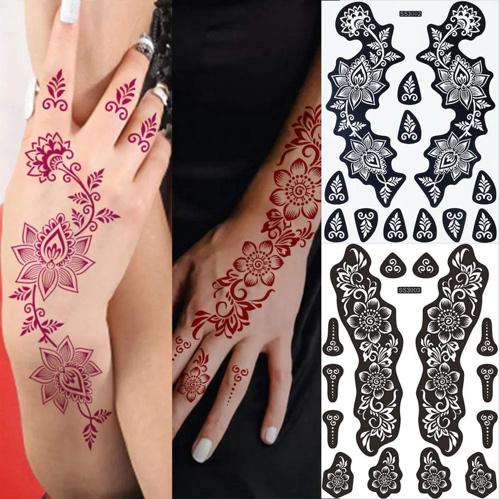 1pc Reusable Hollow Henna Tattoo Stencil for Women Hand Arm Sleeve Waterproof Temporary DIY Tattoo Painting Template