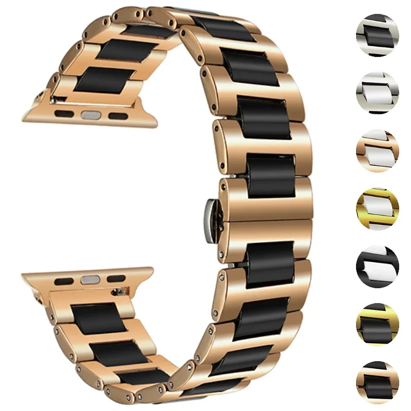 

Ремешок керамический и металлический для Apple Watch Ultra, роскошный браслет для часов 49 мм 10 9 8 7 45 мм 41 мм 42 мм 46 мм, браслет для iWatch 6 5 4 3 SE2 44 мм