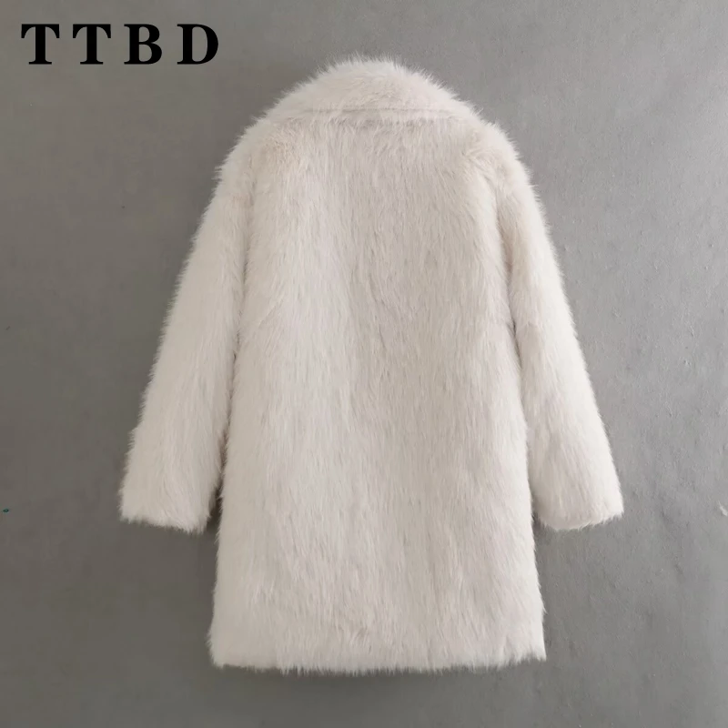 TTBD 2024 New Winter Ladies Casual a maniche lunghe effetto pelliccia sintetica cappotto da donna spesso caldo capispalla giacca retrò