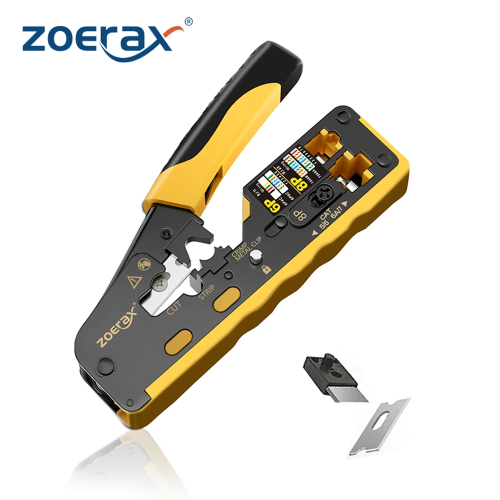 ZoeRax RJ45 Cat7 Crimp Tool Ethernet Crimping Tool Wire Cutter Crimper For Cat7 Cat6a Cat6 Cat5e Pass Through Connectors