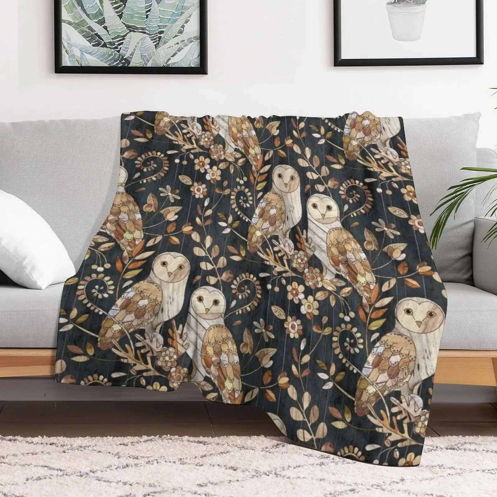 Wooden Wonderland Barn Owl Collage Throw Blanket Flannel Fleece Soft Warm Throw Blanket