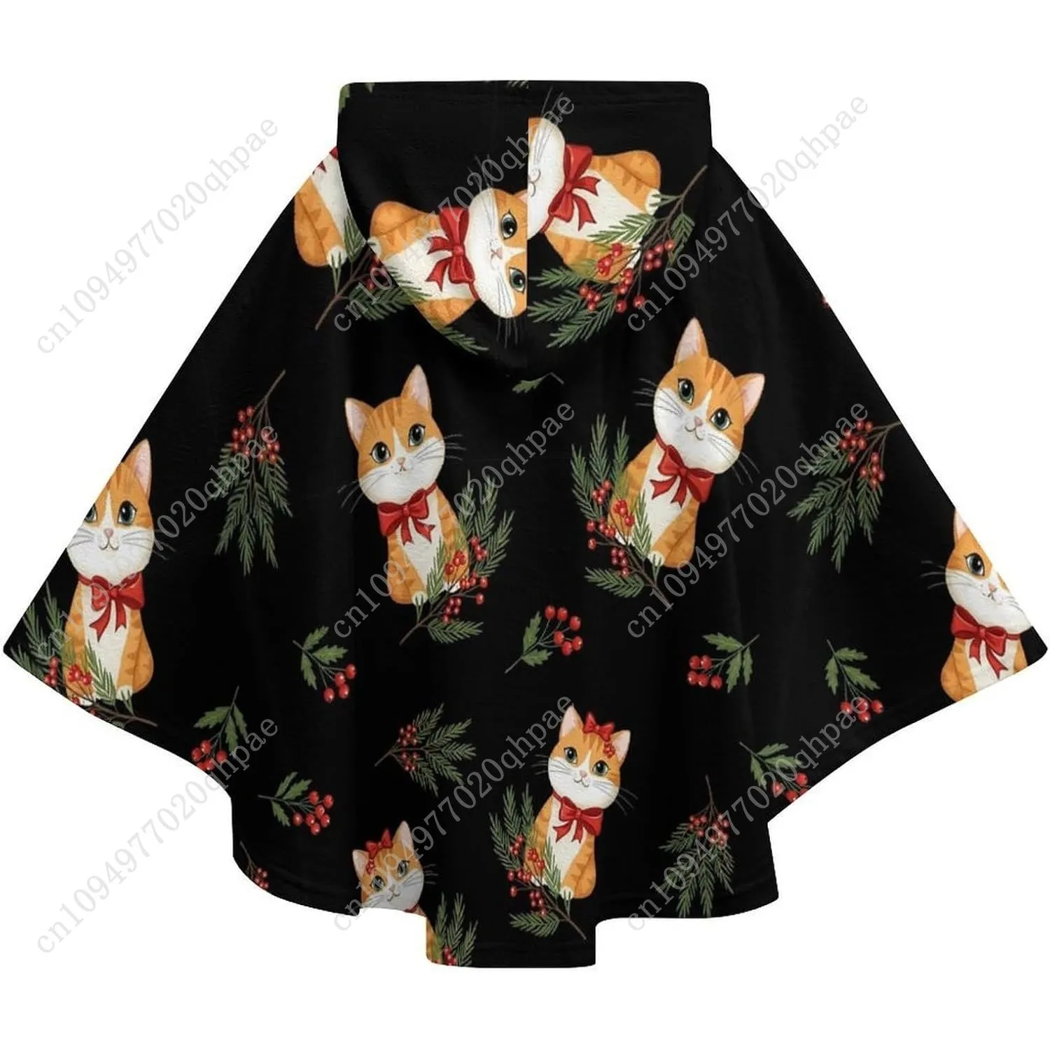 سترة بطانية مريحة من الفلانيل، هوديي كبير الحجم بأقواس حمراء للقطط مع جيوب للأطفال والمراهقين