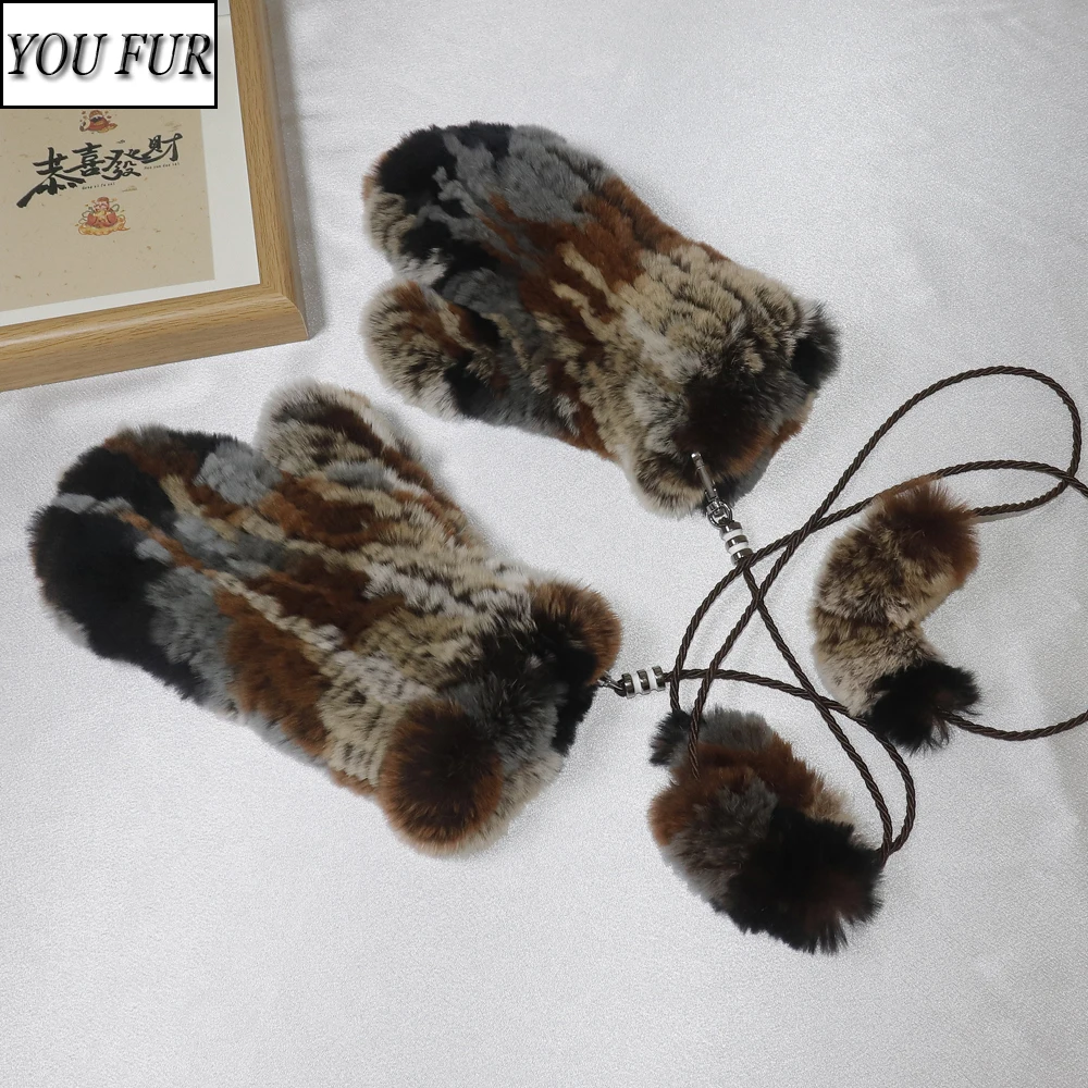 

New Winter Women Real Rex Rabbit Fur Gloves Knitted Good Elastic Natural Rex Rabbit Fur Mittens Lady Warm Soft Genuine Fur Glove