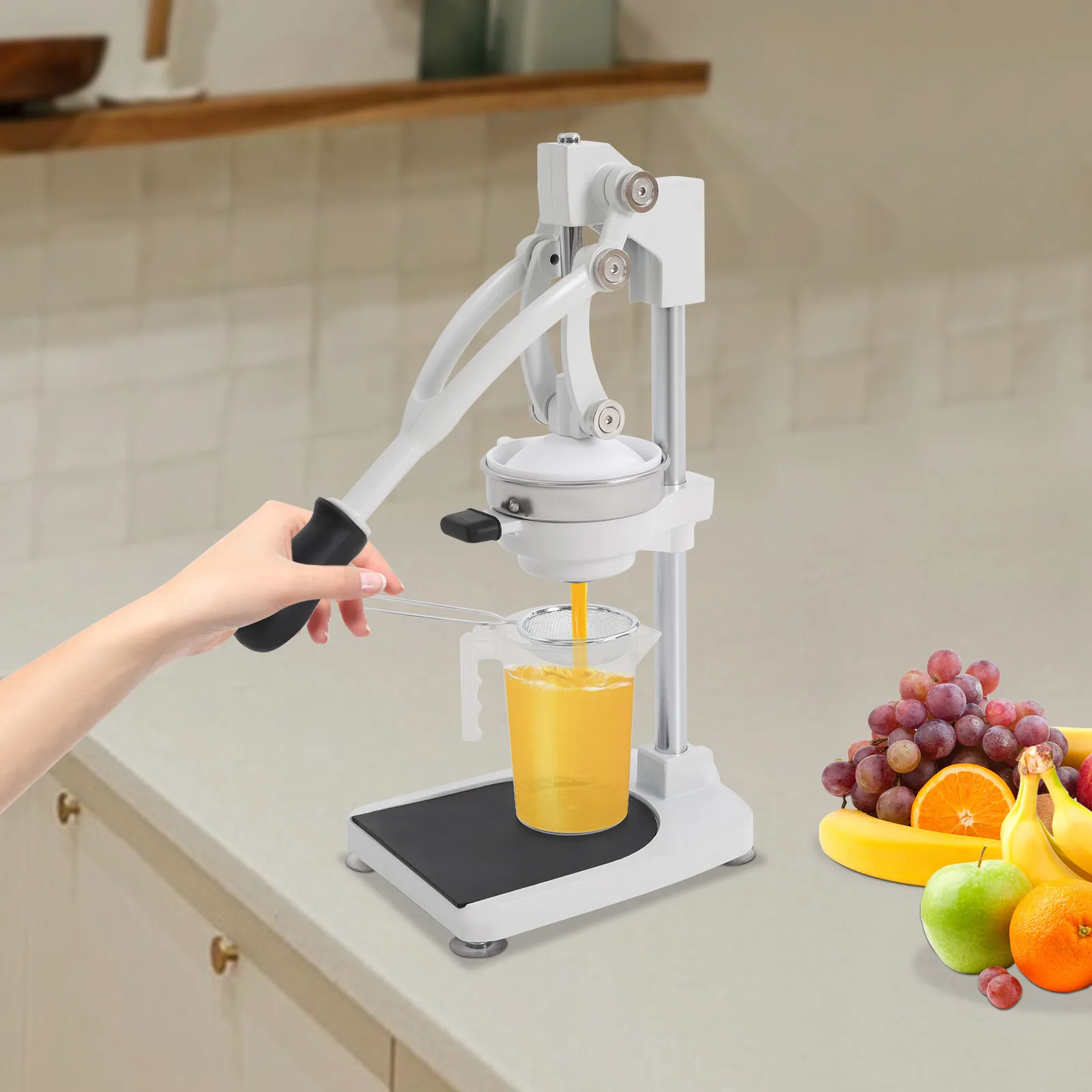 

Professional Manual Juicer with 2 Press Heads, Gravity Press System Fruit Extractor, 500ml Measuring Cup Home Juicing Machine