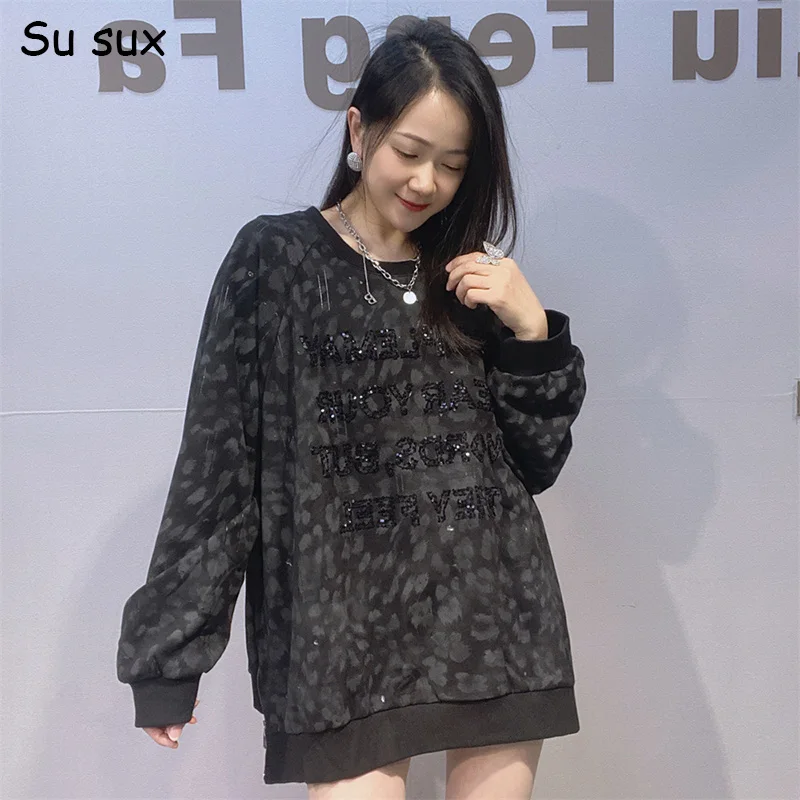 

Женский повседневный свитшот оверсайз с принтом, весна 2026, в японском и корейском стиле, с боковой молнией, длинными рукавами, обхват груди 140 см