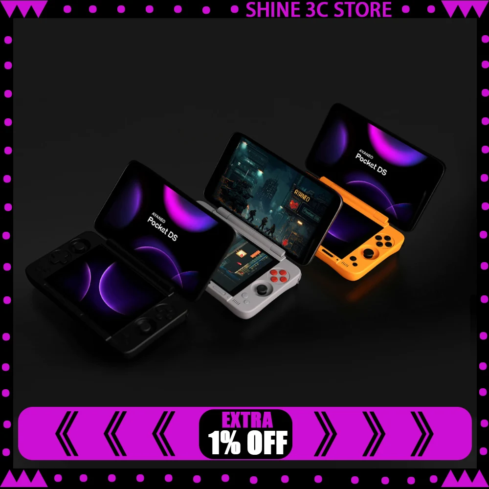 AYANEO Pocket DS Game Console 7" 1080P 165Hz OLED Screen 8000mAh Portable Android Handheld Console Dual Screen Flip Game Machine