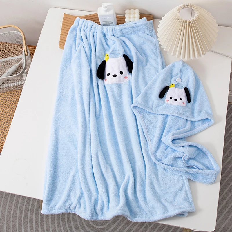 Sanrio Cute Cartoon Blue Home Absorbent Quick-Drying Coral Velvet Dry Hair Cap Bath Towel