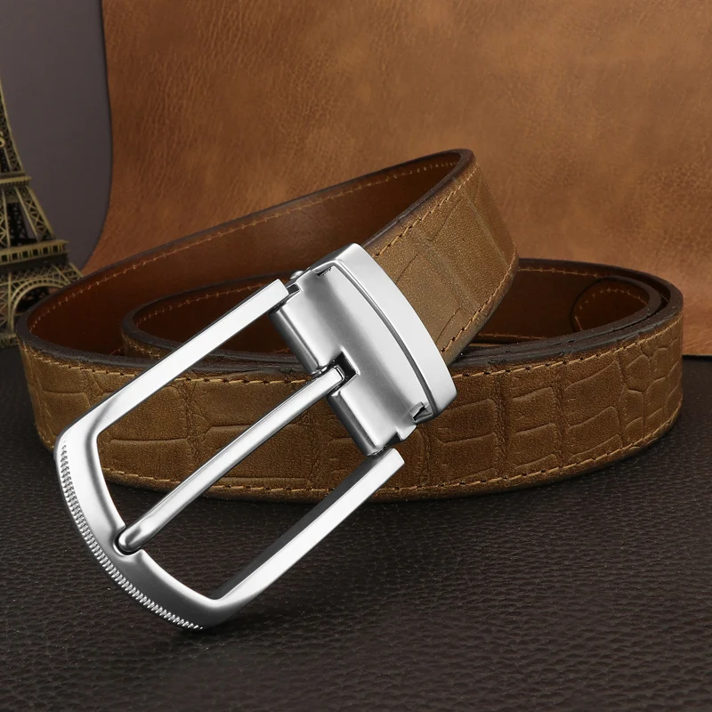 

Men Pin Buckle Luxury Brand Khaki Genuine Leather Designer Belts High Quality Full Grain Leather Young Men Jeans Ceinture Homme